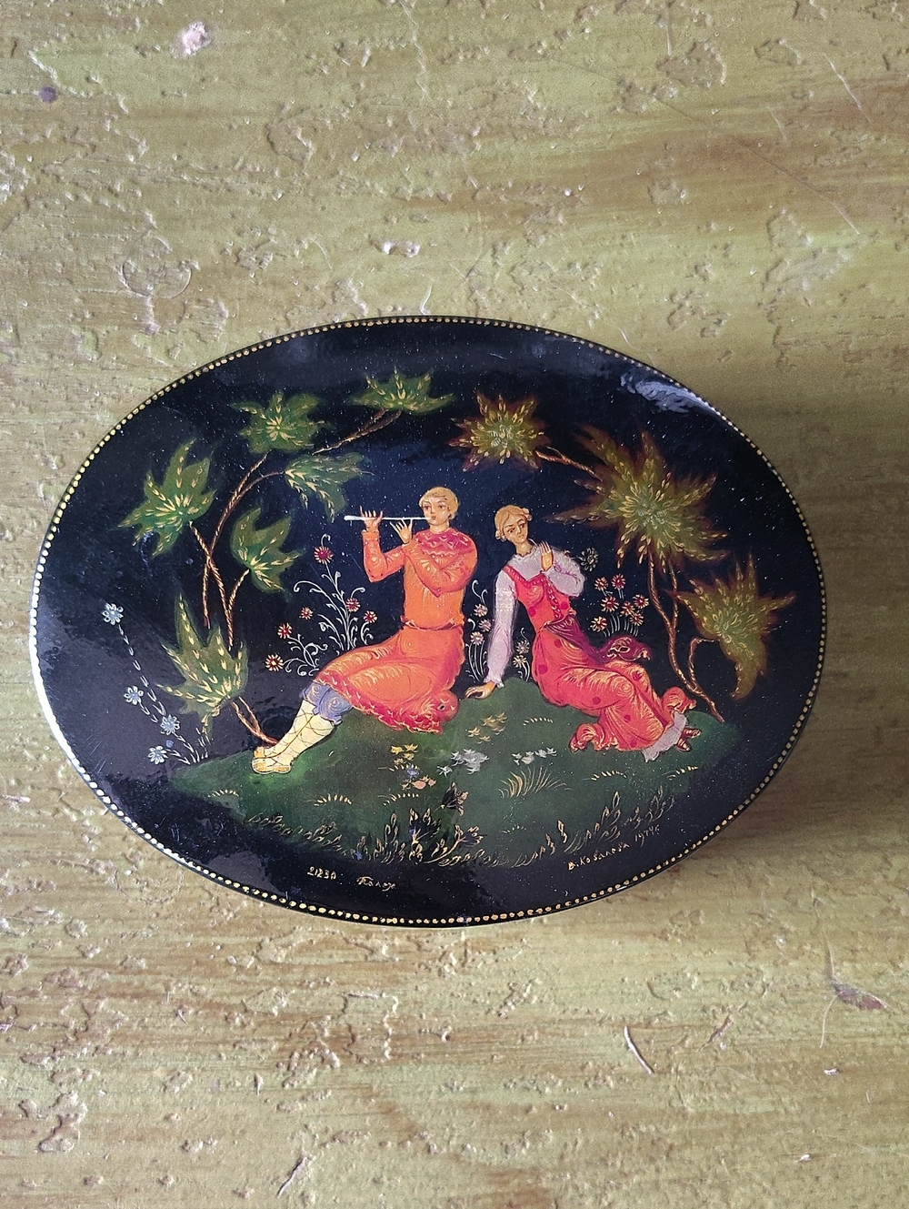 Hand-Painted Folk Russian Lacquer Box from Palekh - Vintage Signed Boxed USSR